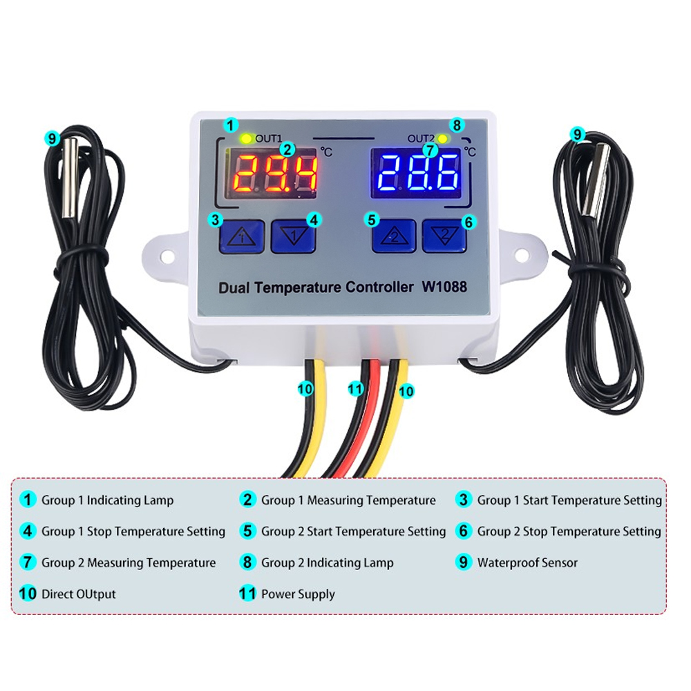 W1088 Dual LED Digital Temperature Sensor Meter Controller Electric Heating Thermostat 220V Aquarium Incubator Thermoregulator — reference image 8