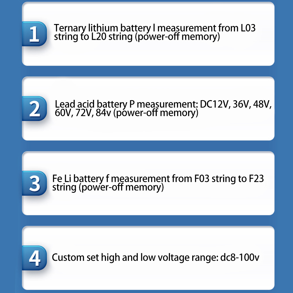 DC 8-100V Battery Capacity Indicator LCD Digital Electricity Meter Lead-acid Lithium LiFe PO4 Voltage Tester for Car Motorcycle — reference image 12