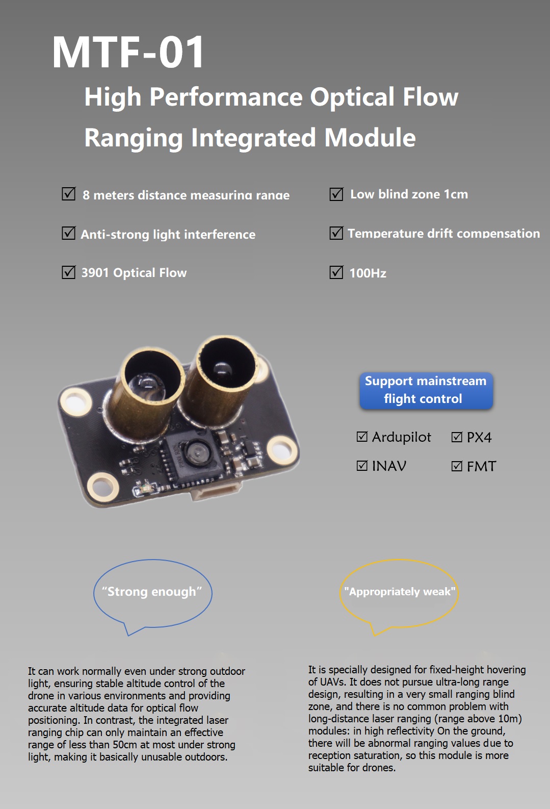 MTF 01 Optical Sensor Module PMW3901 Optical Flow Sensor UAV Positioning 8m Laser Ranging Integrated — reference image 1