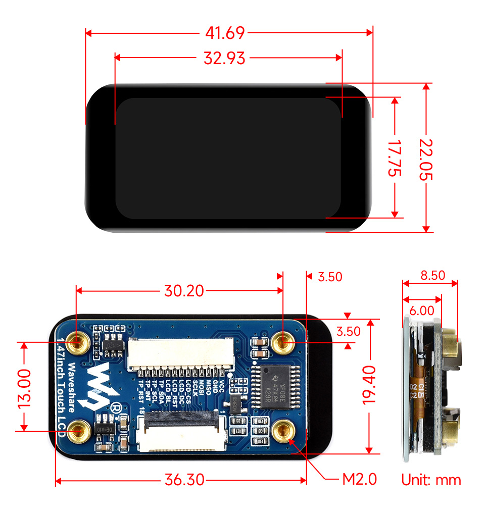 1.47inch LCD Display Module Development Board With Touch Panel Micro LCD Display 172×320 IPS SPI And I2C Communication — reference image 6
