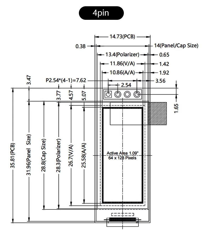 1.09 Inch 128×64 White OLED Display Module SSD1312 Driver I2C 4-Pin Interface Low Power Consumption Wide Viewing Angle — reference image 2