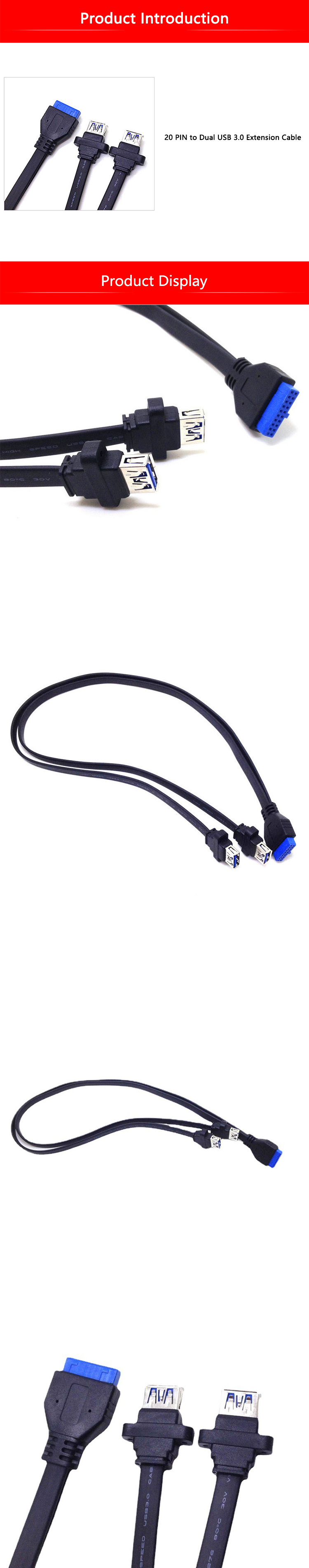 1pc Dual 2 Port USB 3.0 Front Panel Extension Cable A Type Female to 20 Pin Box Header Female Slot Adapter Cable — reference image 1