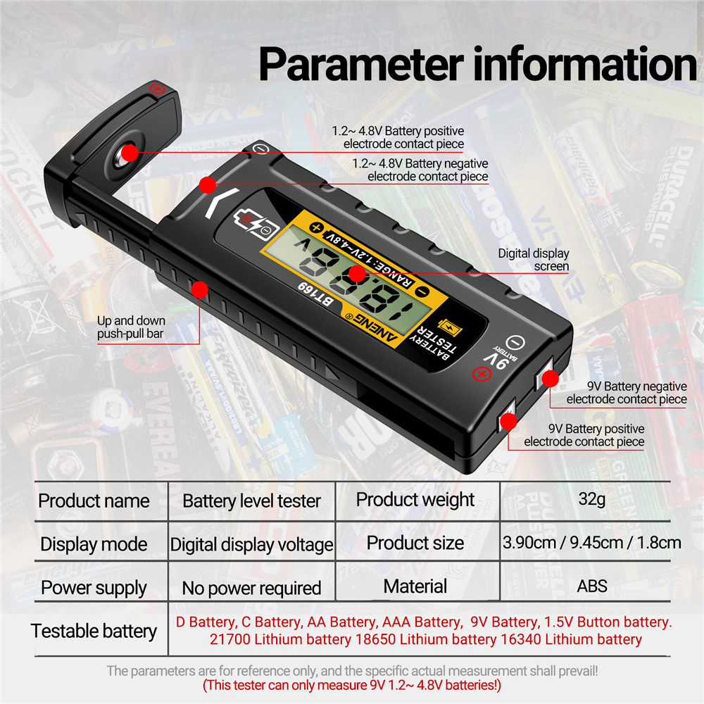ANENG BT167 Battery Tester LCD Display C AA AAA D 9V 1.5V Universal Button Cell Detector Volt Test Checker Power Diagnostic Tool — reference image 14