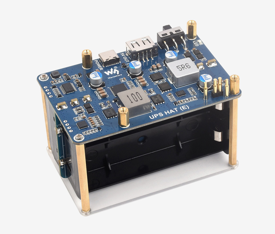 Waveshare UPS HAT (E) for Raspberry Pi, Supports 4×21700 Li batteries (NOT included), Bi-Directional Fast charging, Pogo Pins — reference image 1