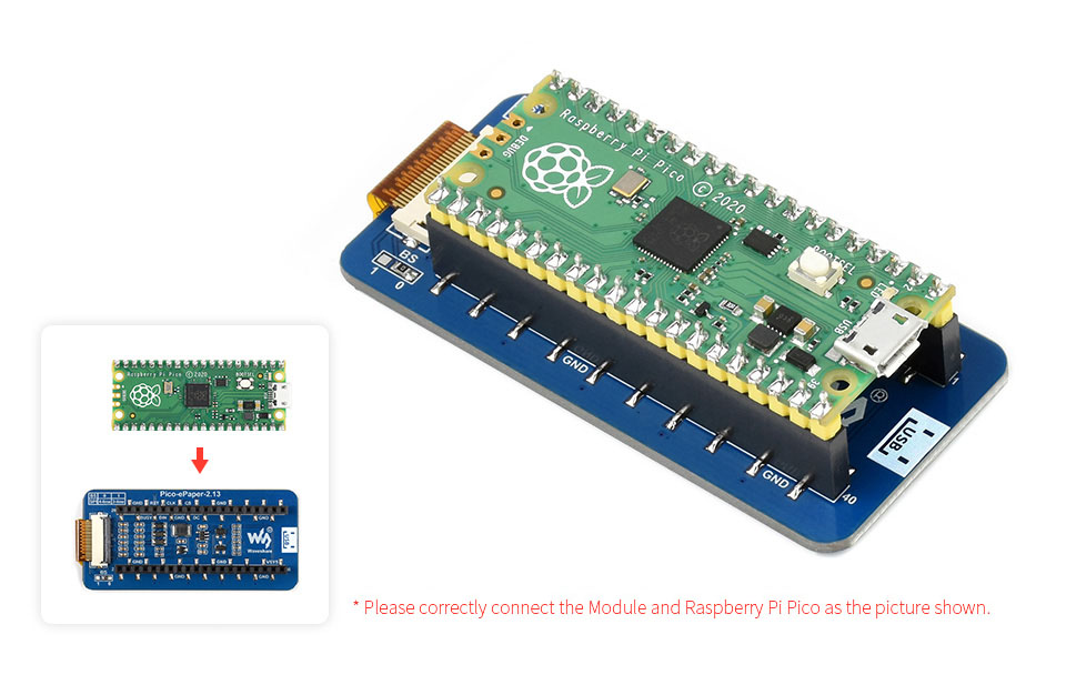 2.13inch E-Paper E-Ink Display Module (B) 250×122 Red, Black, White SPI Interface, For Raspberry Pi Pico — reference image 2