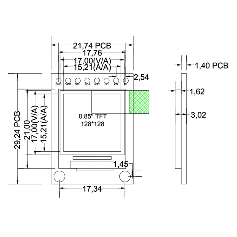0.85 Inch 128×128 SPI TFT LCD Display Module – GC9107 Driver IC, Square Screen for Smart Wearables IoT Devices — reference image 2