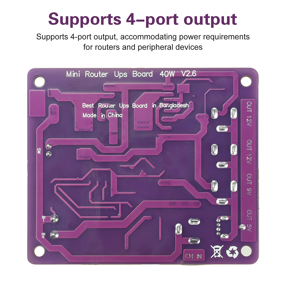 40W UPS Power Module with 4-Channel Output for Router Uninterruptible Power Supply Safe Continuous Operation Battery Indicator — reference image 3