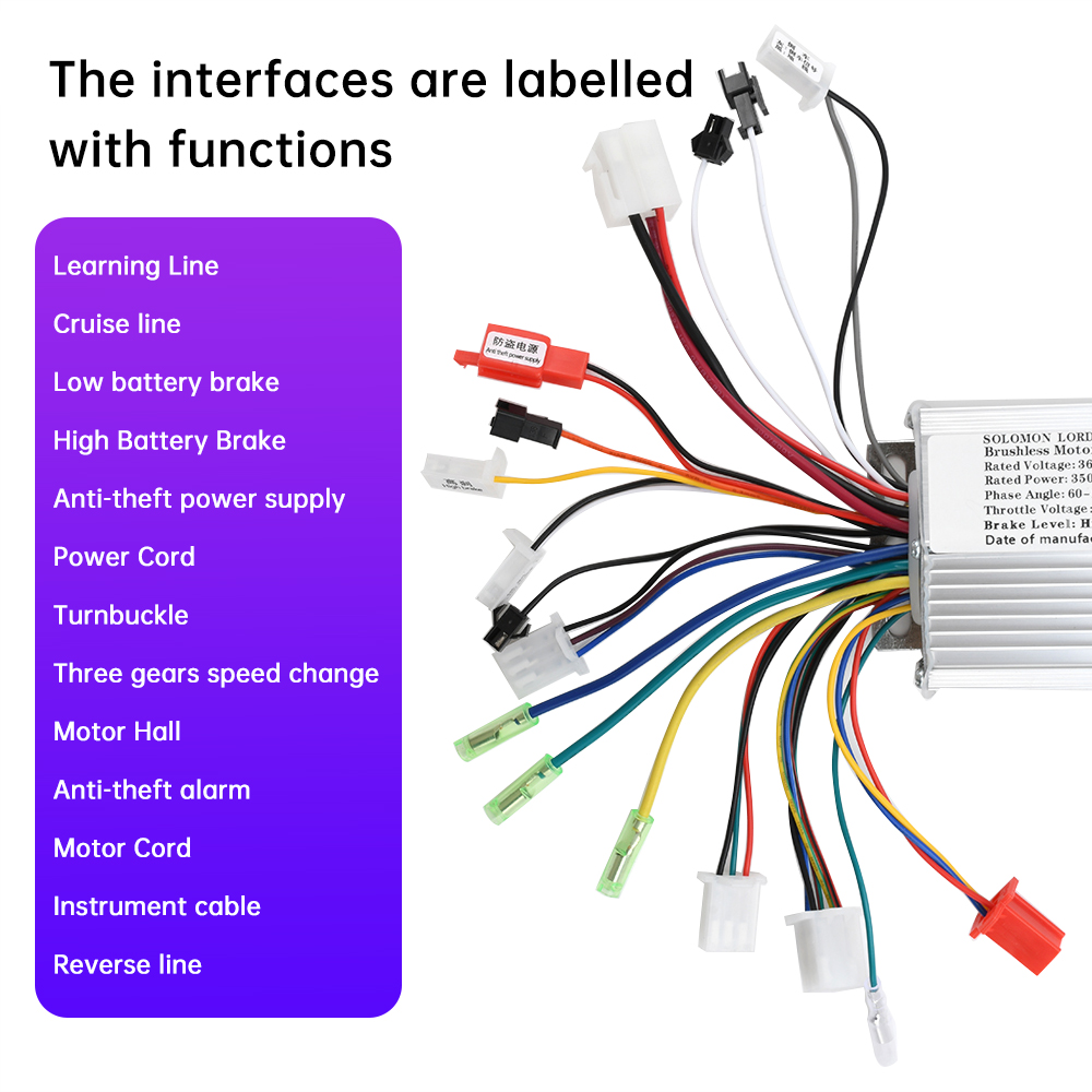 Accesorios para bicicletas eléctricas 36V/48V 350W Controlador de motor CC sin escobillas 15-18A para bicicleta eléctrica y patinete eléctrico — imagen de referencia 5