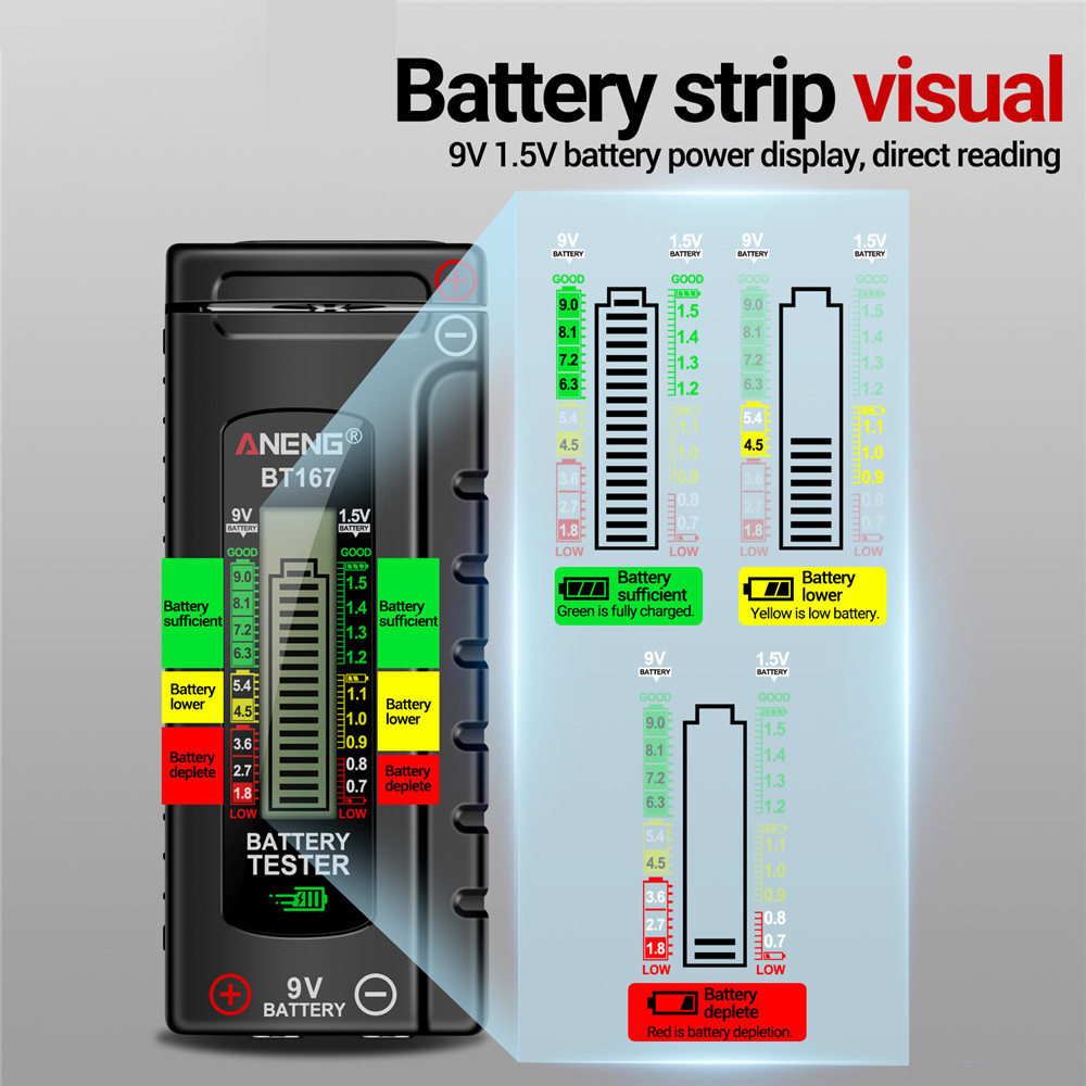 ANENG BT167 Battery Tester LCD Display C AA AAA D 9V 1.5V Universal Button Cell Detector Volt Test Checker Power Diagnostic Tool — reference image 8