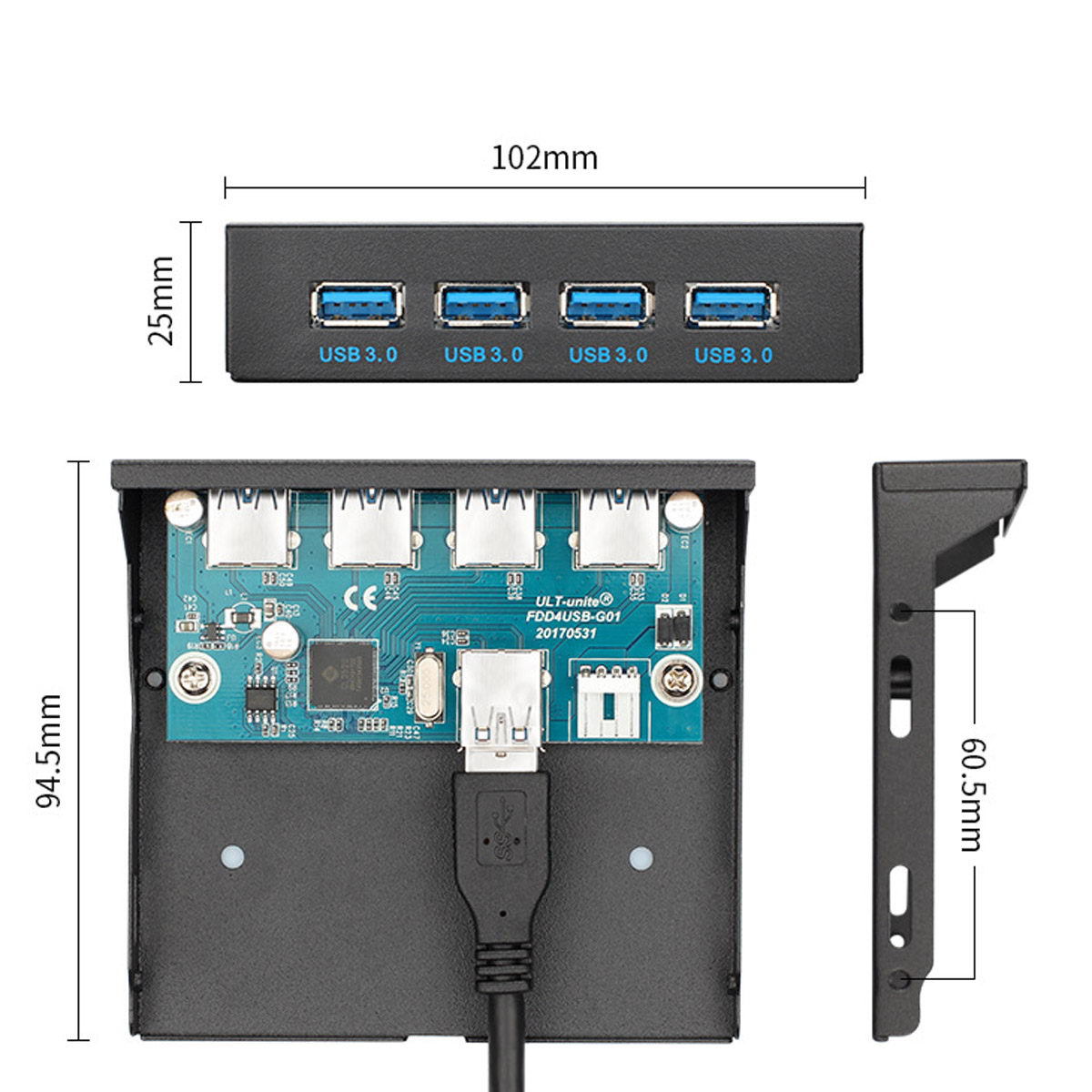 USB 3.0 HUB 4 Ports HUB Front Panel to Motherboard 20Pin 19Pin Header Connector Cable Compatible for 5.25″ CD-ROM Bay — reference image 6
