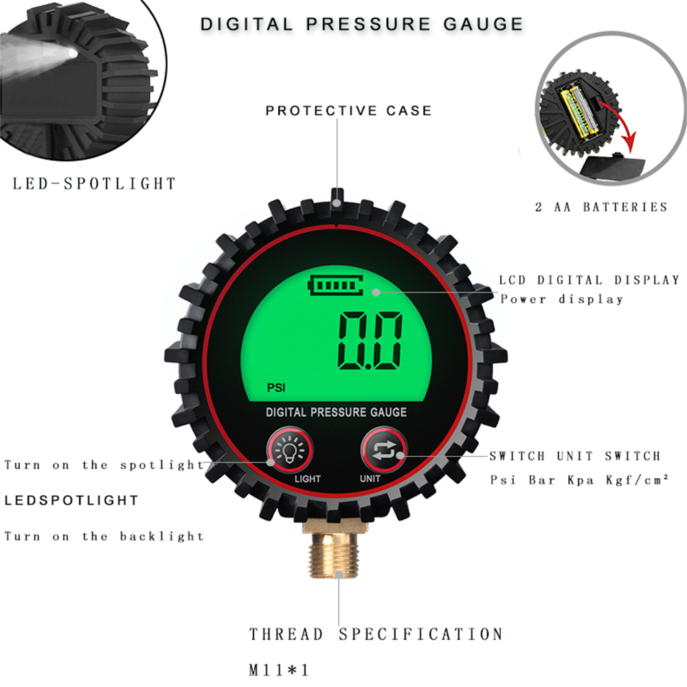 M11 1/4 1/8 Digital Car Tire Air Pressure Inflator Gauge LCD Display LED Backlight Vehicle Tester Inflation Monitoring — reference image 5