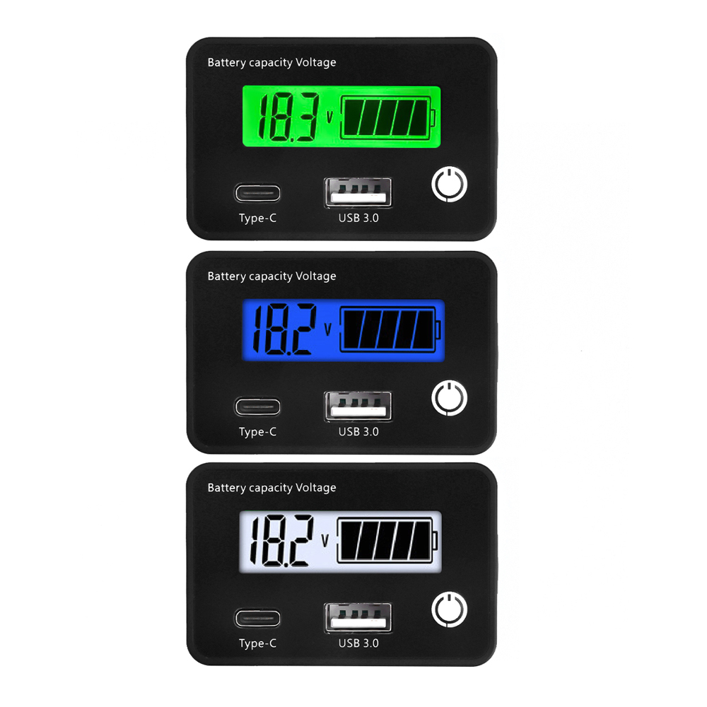 DC8-30V Battery Capacity Indicator Lead-Acid/Lron-Lithium/Ternary Lithium Measurement with USB3.0 and Tpye-C for Car Motorcycle — reference image 1