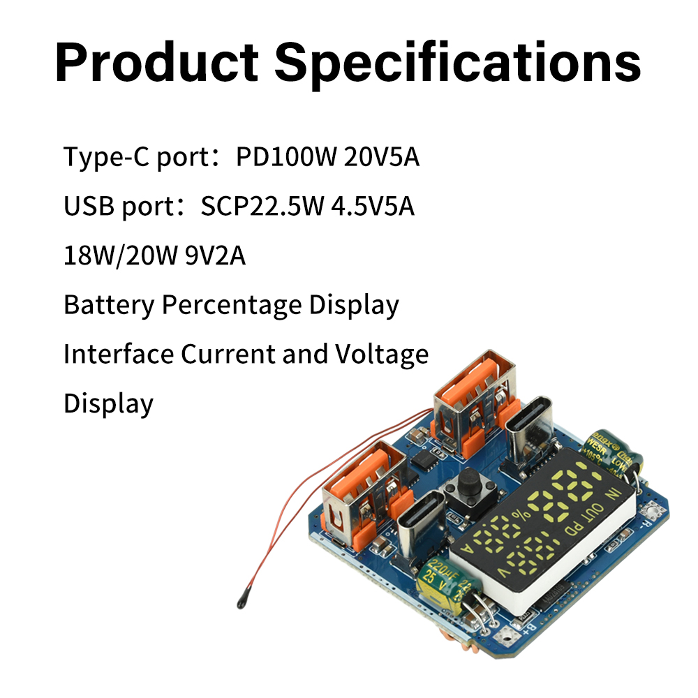 4S 100W Adaptive Bidirectional Fast Charging Module Power Bank Mainboard with Battery Level Display Thermal Control Protectio — reference image 6