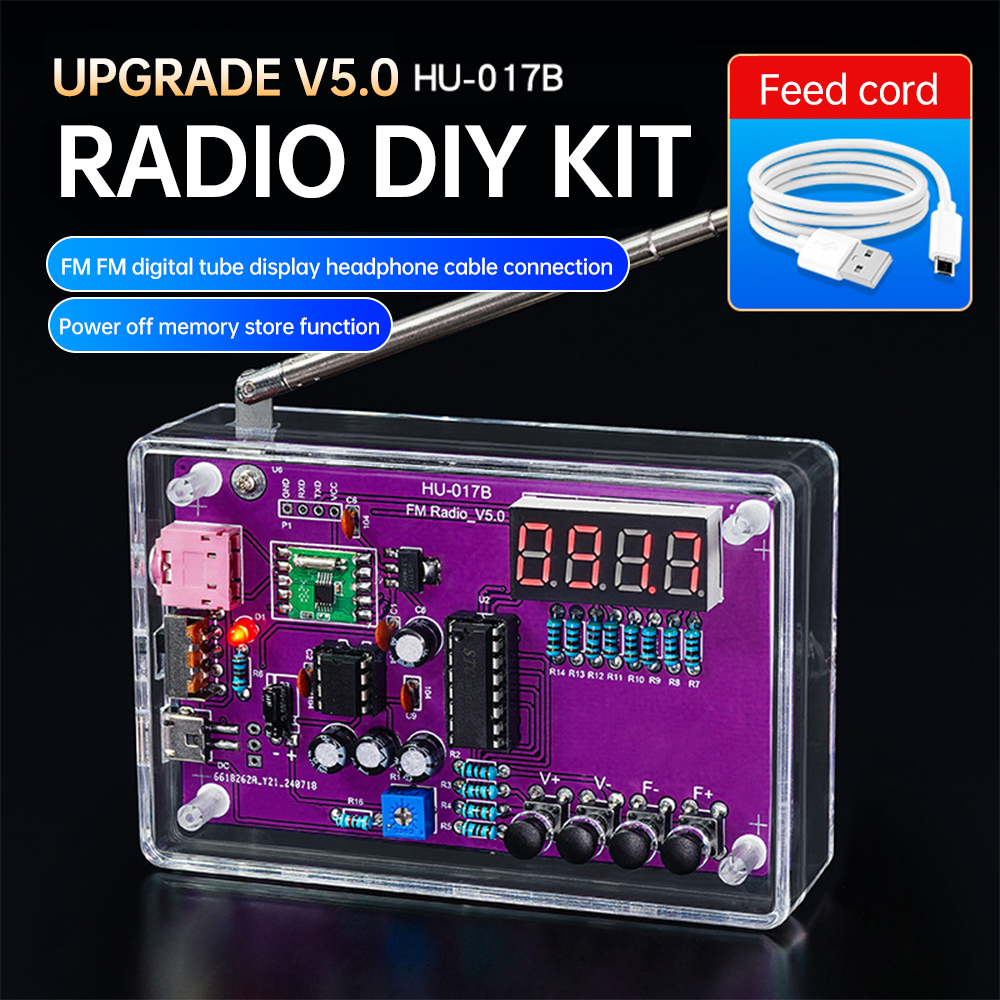 DIY FM Radio Electronic Kit Adjustable Frequency 87-108MHz Digital Display Soldering Project Practice Solder RDA5807S — reference image 1
