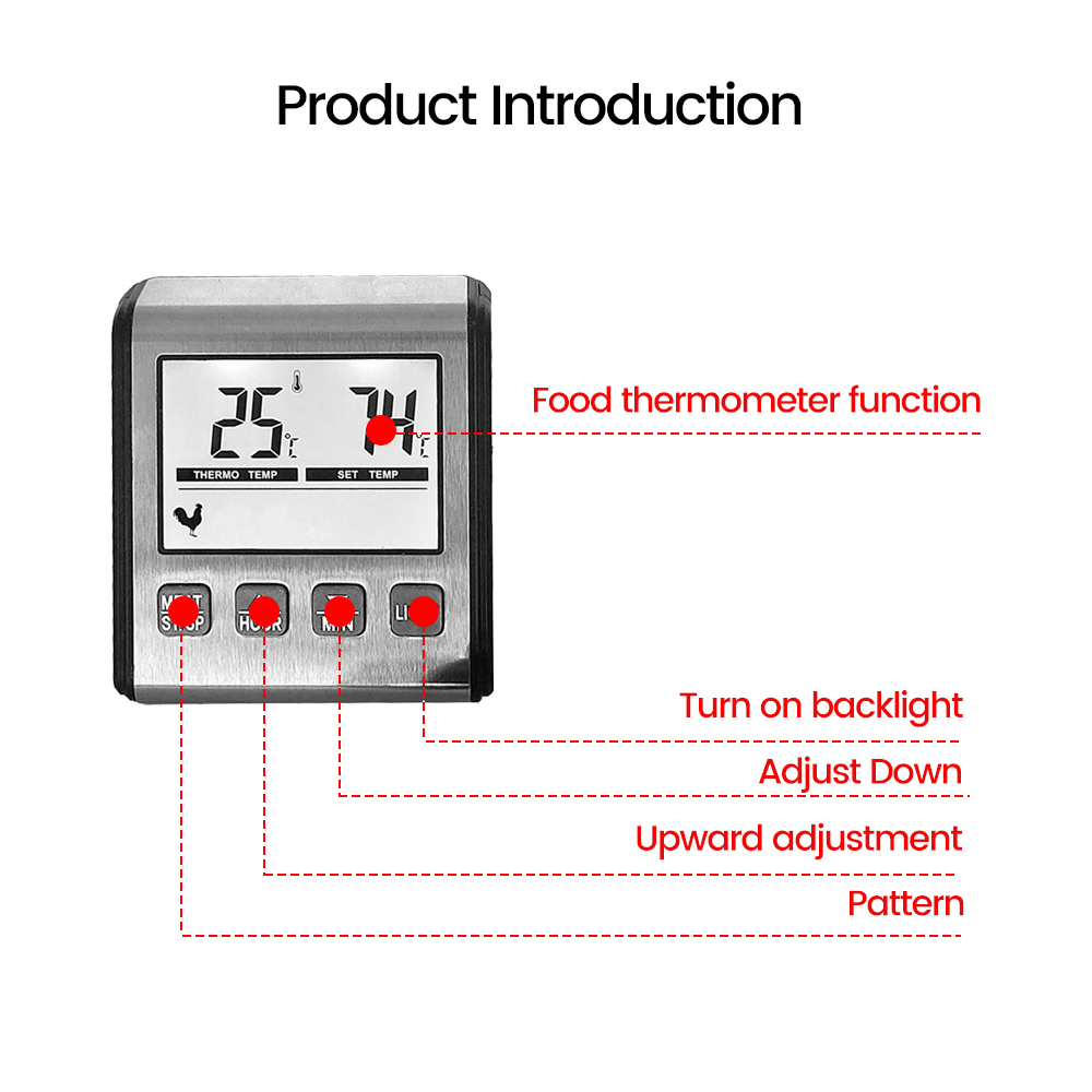 Digital Thermometer with Stainless Steel Probe Alarm Kitchen Meat Timer Temperature Meter Measurement for Oven BBQ Grill Cooking — reference image 8