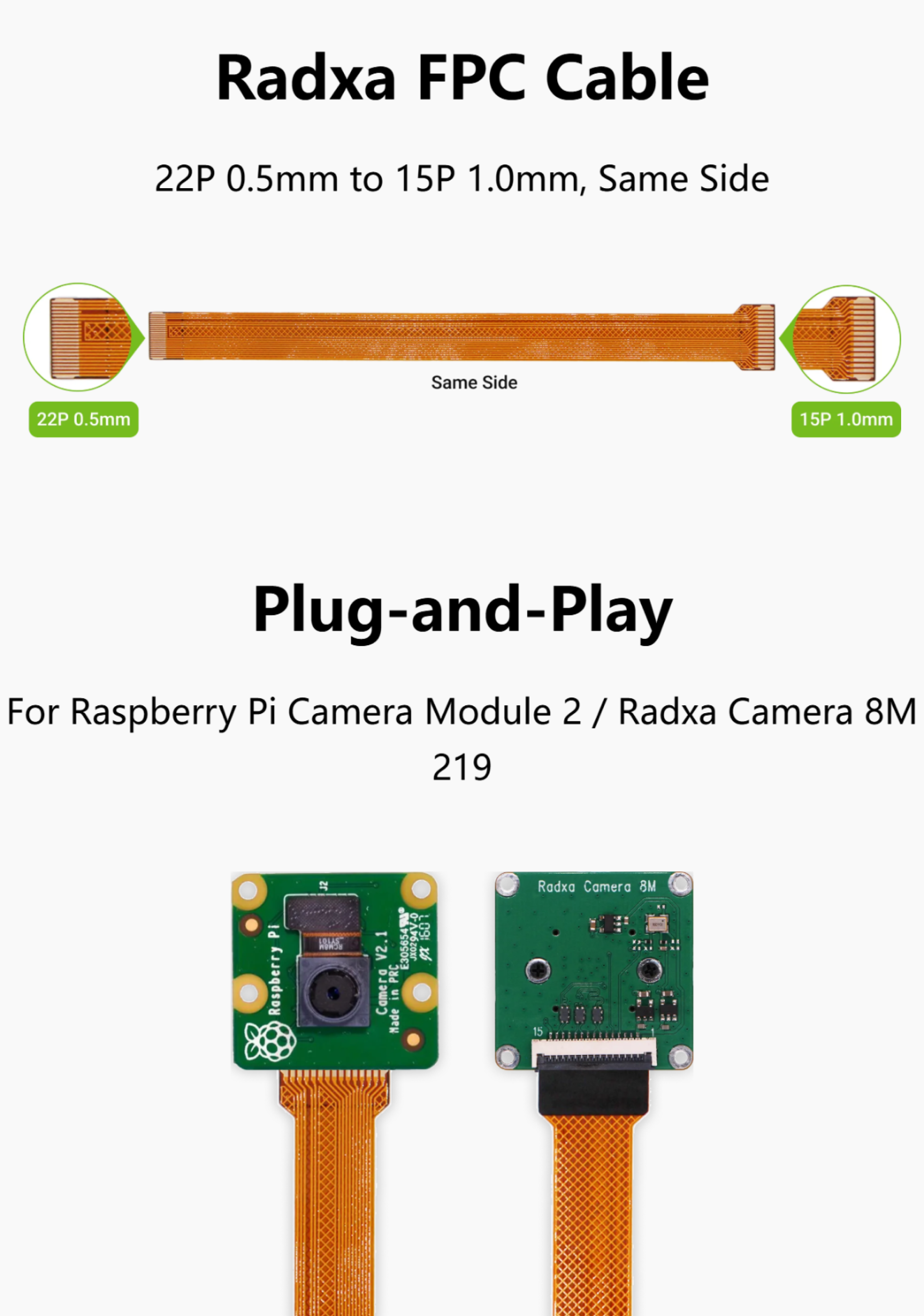 Radxa Camera FPC Cable for Radxa Camera 8M 219 and RPi Camera for ZERO 3W/3E. — reference image 1