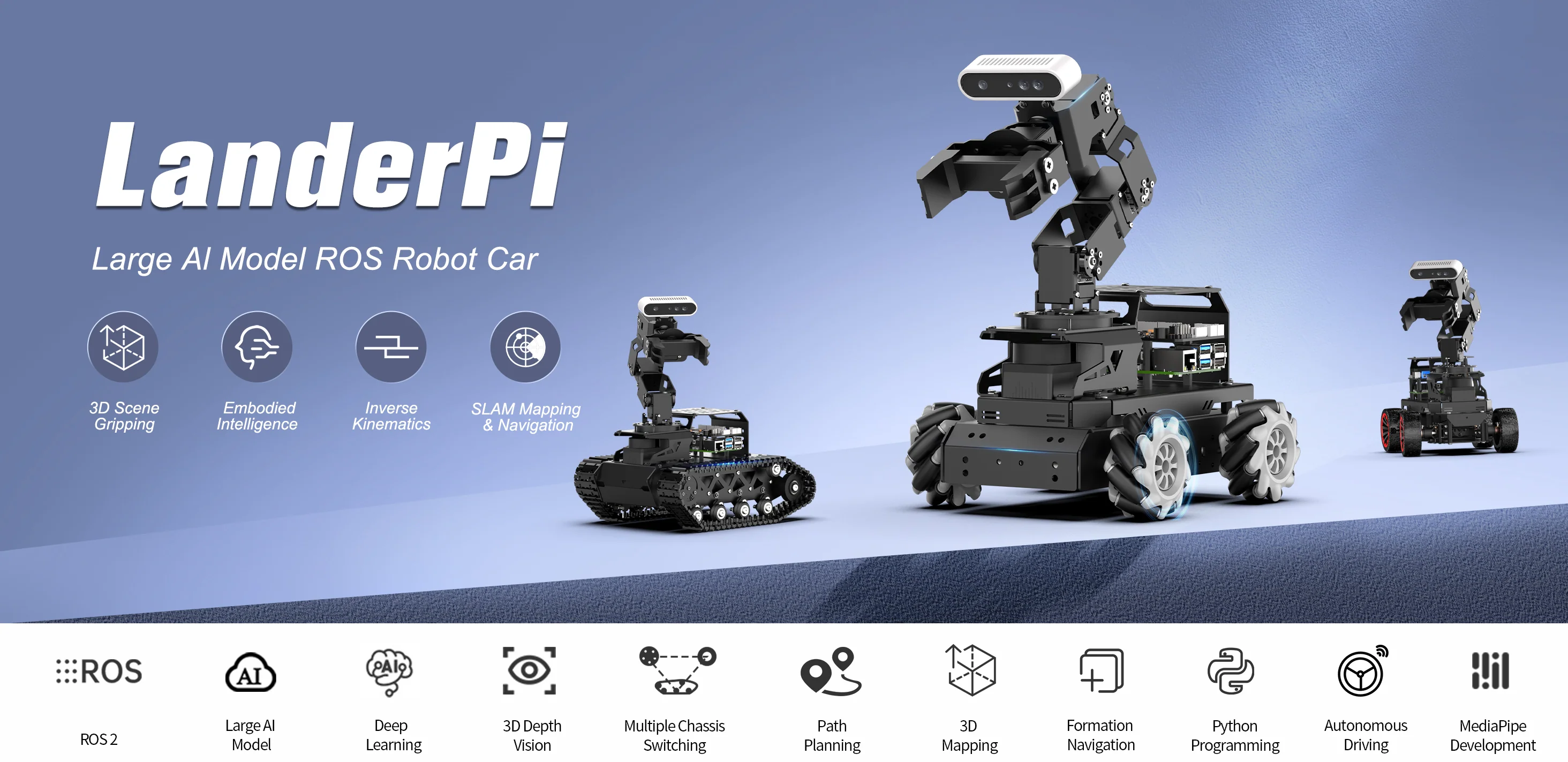 Hiwonder LanderPi: Raspberry Pi AI Robot Car with Vision Arm, ROS2 & ChatGPT Support — reference image 1