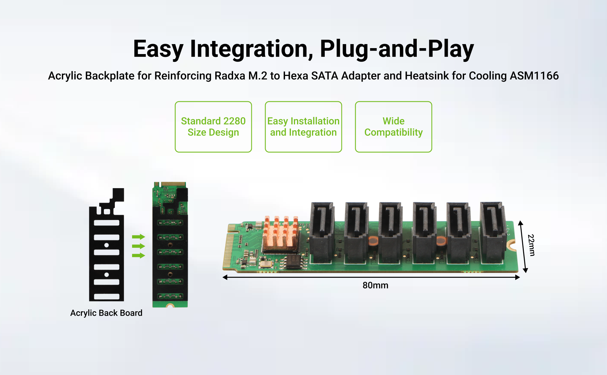 Radxa M.2 to 6x SATA Adapter, M.2 M Key Interface, 6x SATA 3.0 Ports — reference image 1