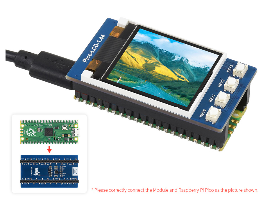 1.44inch LCD Display Module For Raspberry Pi Pico,Embedded ST7735S Driver,65K RGB Colors,128×128 Pixels,SPI Interface — reference image 1