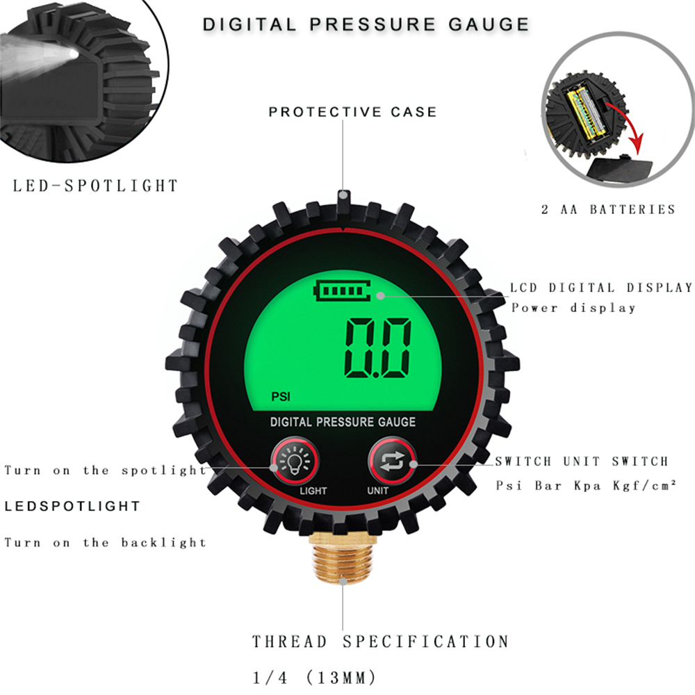 M11 1/4 1/8 Digital Car Tire Air Pressure Inflator Gauge LCD Display LED Backlight Vehicle Tester Inflation Monitoring — reference image 8