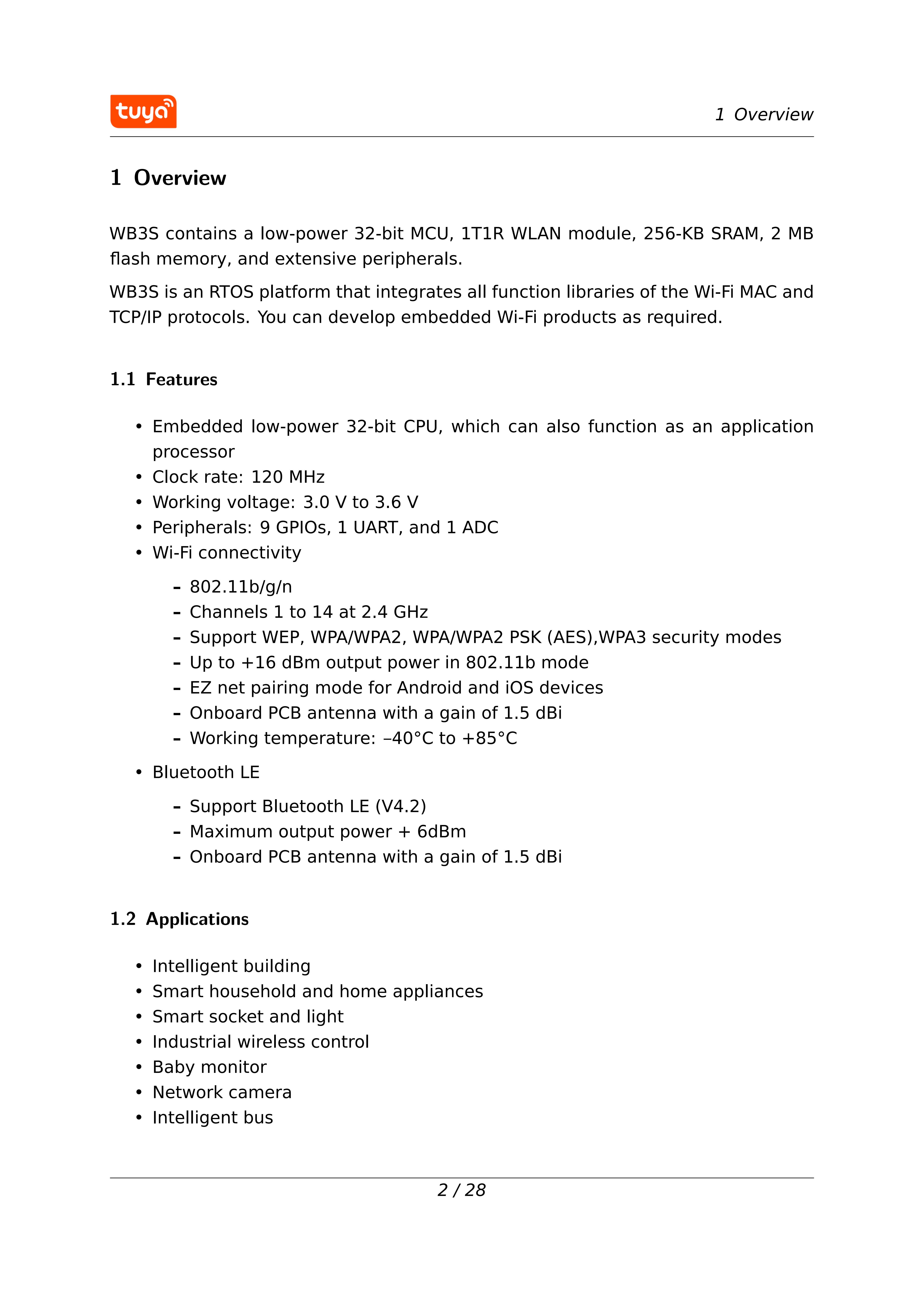 Tuya WBR3 Module Wi-Fi/Bluetooth RTL8720CF Chip Low Power Embedded wbr3 Serial Transmission Module — reference image 2