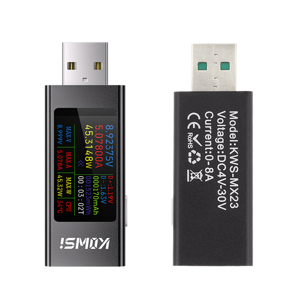 KWS-MX23 HD 1.06 inch IPS Display Multi-function USB Tester Voltage Ammeter Power Meter DC 4-30V 0-8A USB Tester Multimeter — reference image 15