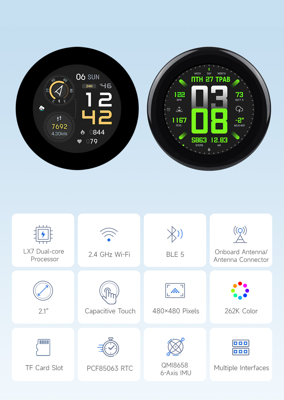 Waveshare ESP32-S3 2.1inch Capacitive Touch Round Display Development Board, 480×480, IPS, 32-bit LX7 Dual-core Processor — reference image 1