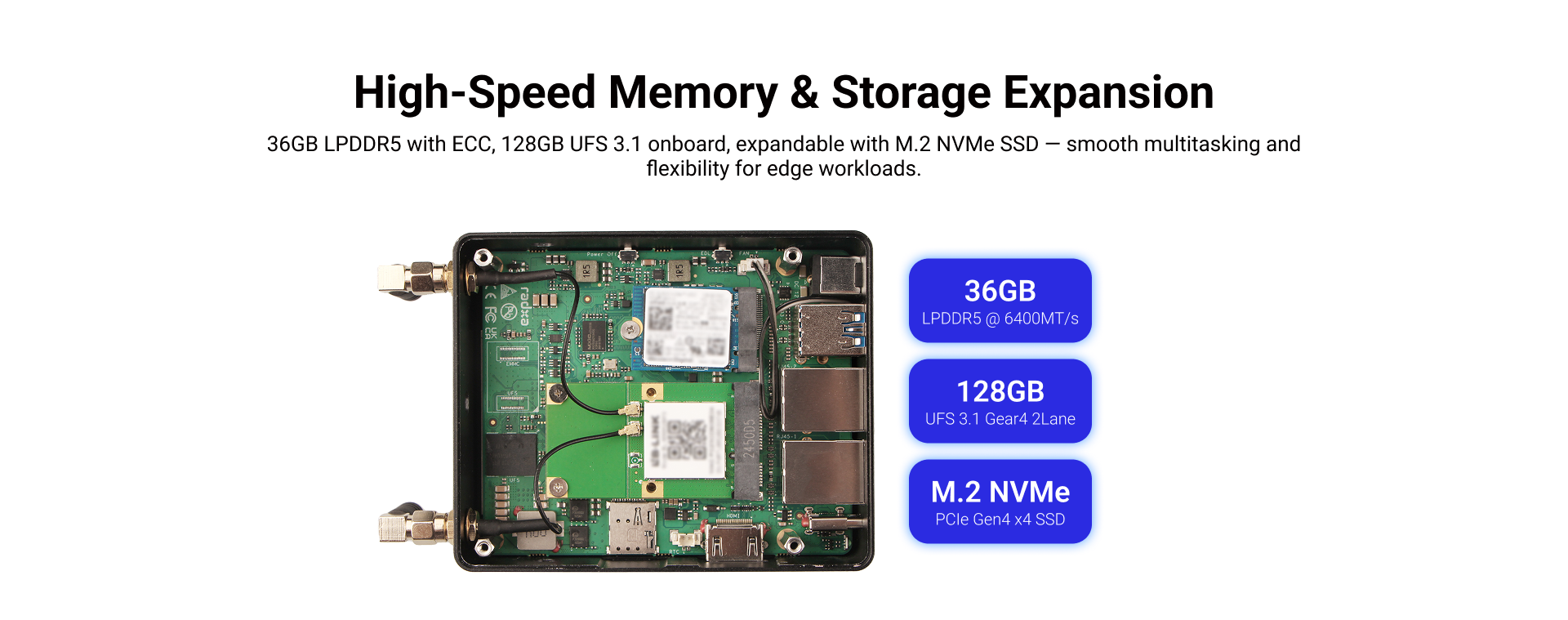 Radxa Fogwise AIRbox Q900, Edge AI, IQ-9075, 200 TOPS@INT8 (Sparse) ,Octa-core CPU high-performance GPU,36GB RAM 128UFS — reference image 9