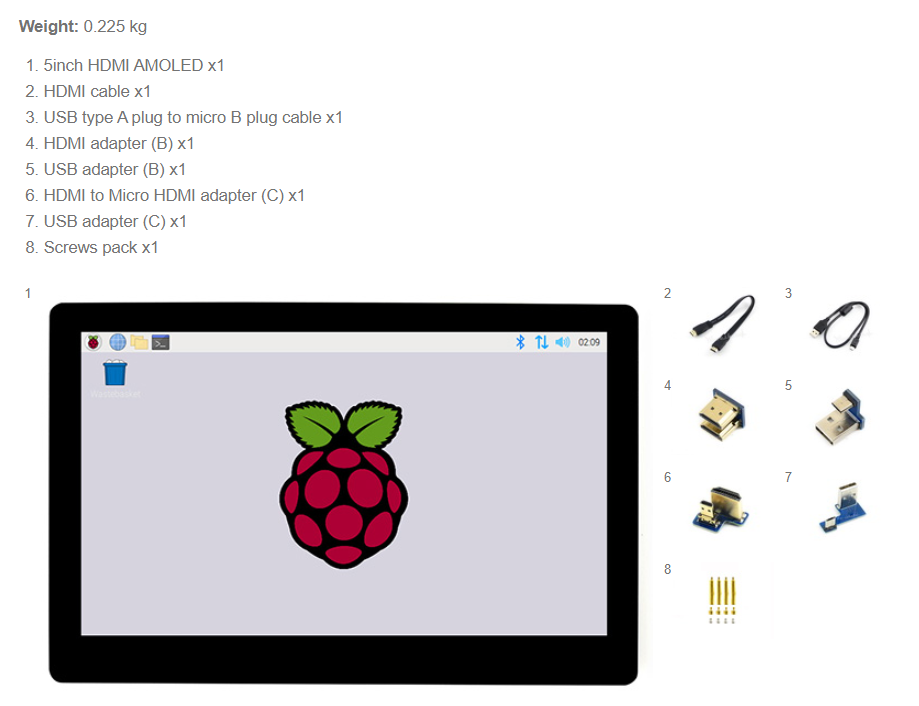 5inch Capacitive Touch AMOLED Display,Toughened Glass Display Supports all versions of Raspberry Pi — reference image 1