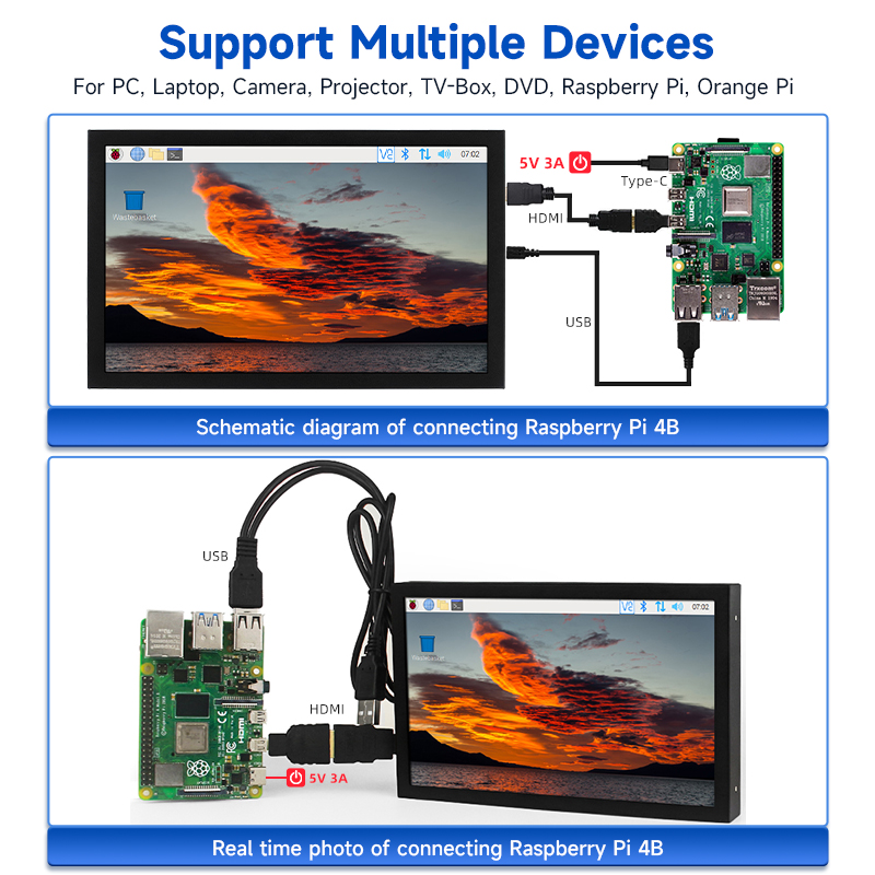 7 Inch Portable Display IPS 1024×600 LCD HDMI-compatible VGA AV Input DC Type C Power In for PC Laptop Camera TV Box DVD Screen — reference image 5