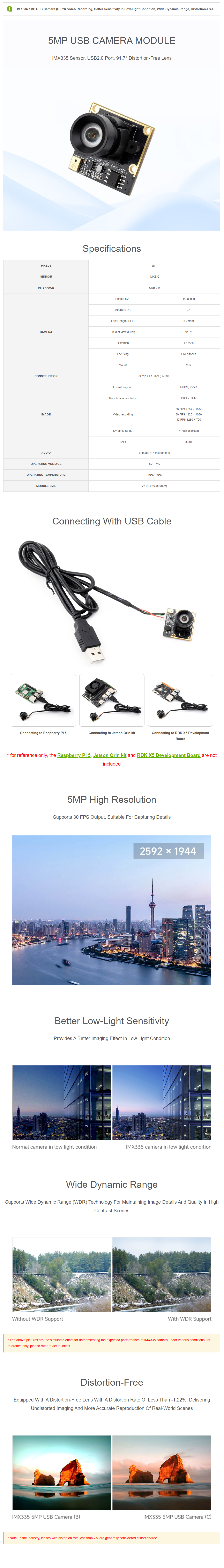 IMX335 5MP USB-Kamera (C) für Raspberry Pi 5, 2K-Videoaufnahme, bessere Empfindlichkeit bei schwachem Licht, verzerrungsfrei — Referenzbild 1