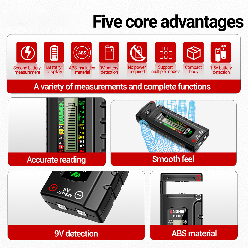 ANENG BT167 Battery Tester LCD Display C AA AAA D 9V 1.5V Universal Button Cell Detector Volt Test Checker Power Diagnostic Tool — reference image 12