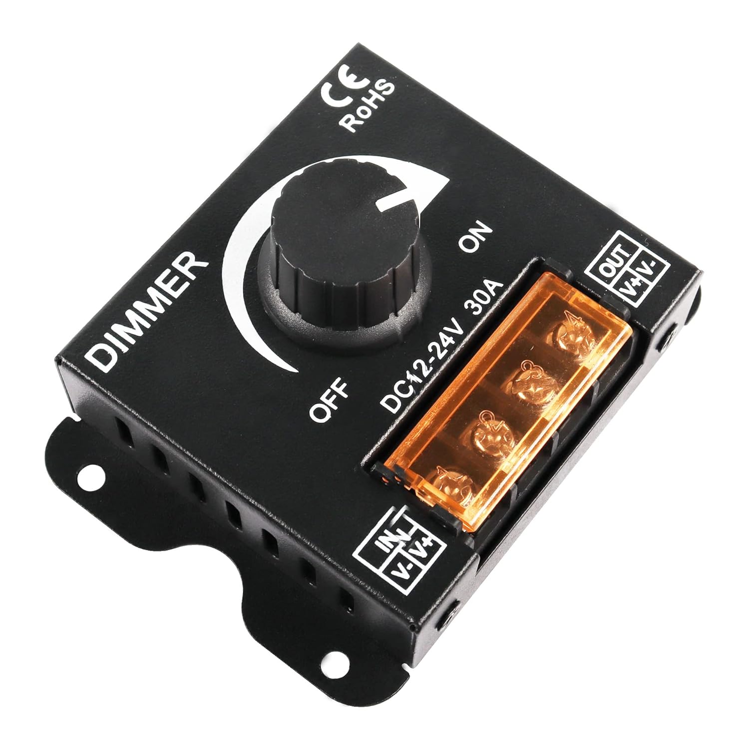 LED Light Strip Dimmer, DC 12V/24V 30A PWM Dimming Controller, Knob Adjust Brightness ON/Off Switch for Single Color LED Ligh — reference image 1