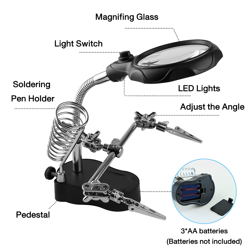 3.5X 12X Welding Auxiliary Clip Magnifier Electric Soldering Iron Circuit Board Welding Iron Magnifying Glass Bracket Tools — reference image 4