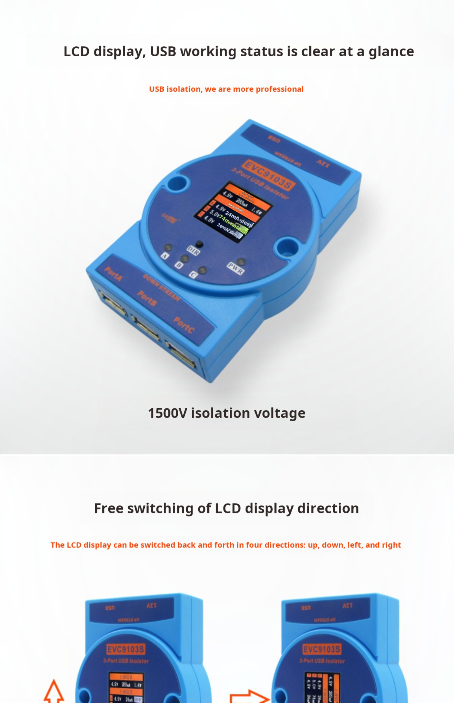Ginkgo EVC9103 USB 2.0 High-Speed Isolator Hub – 480Mbps One-to-Three Port Expander with Signal Enhancemen — reference image 13