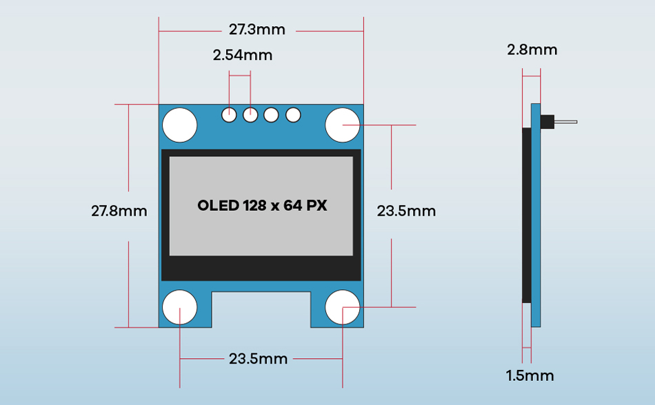 0.96-inch OLED Display Module – I2C/IIC 128×64 SSD1306 Compatible with Arduino, ESP32, ESP8266 | 3.3V/5V Blue/White/Yellow — reference image 12