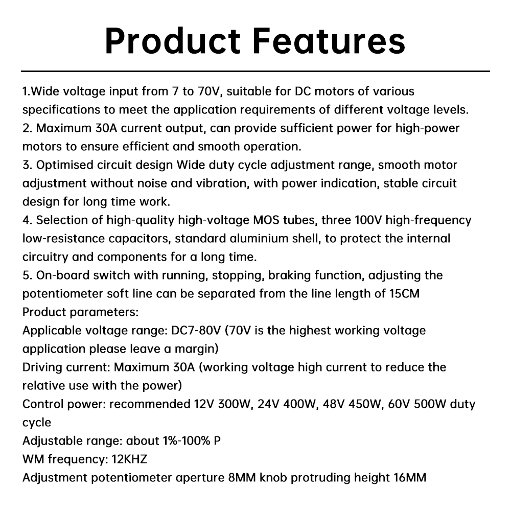 PWM 30A 7-70V DC Motor Speed Controller Module 12V 24V 48V 60V Adjustable Speed Regulator Control Governor Switch — reference image 8