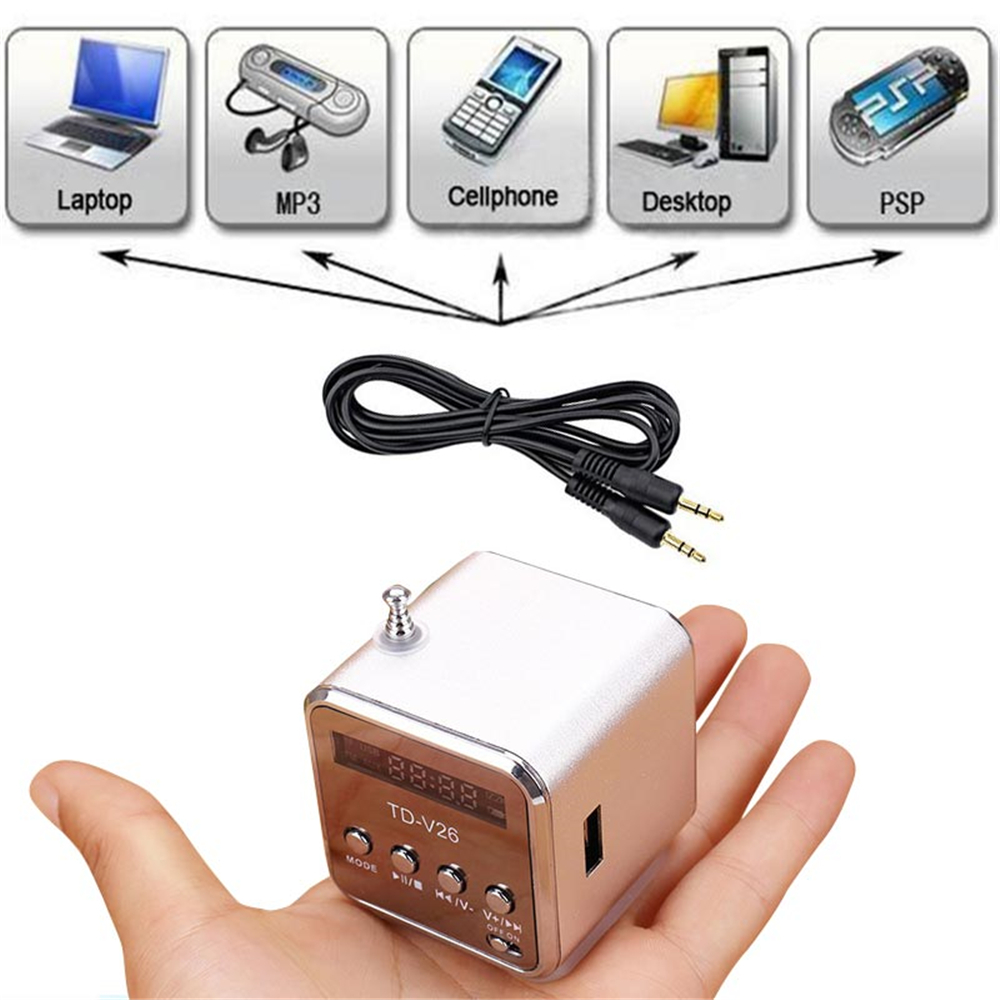 Portable TD-V26 Digital FM Radio Wireless Speaker Mini FM Radio Receiver LCD Display Stereo Loudspeaker Support SD/TF Card — reference image 8
