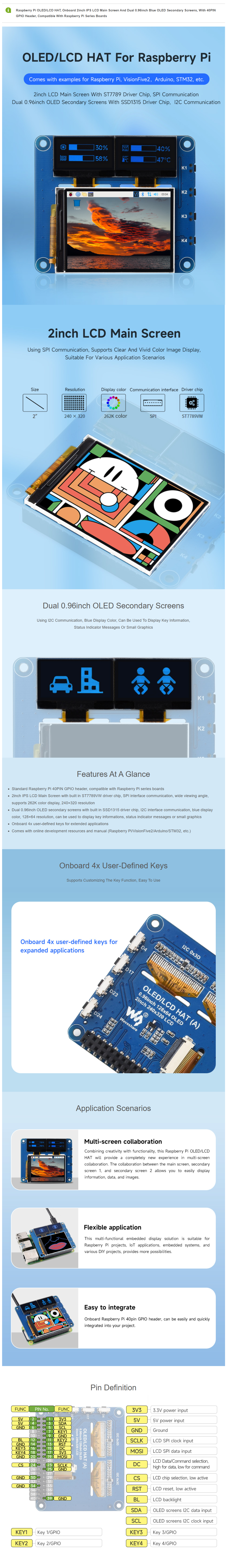 Buy 1.5inch 128×128 RGB OLED Display Module with 16-bit high color & SPI interface. Compatible with Raspberry Pi, Arduino, STM32. Driver-free setup, wide viewing angle, clear & colorful display. — reference image 1