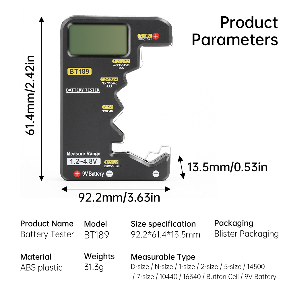 BT189 Ultra-small Battery Tester 9V AAAAA Button Cell Universal Household LCD Digital Display Battery Tester Power Bank Detector — reference image 5