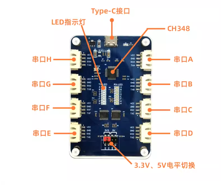 USB to 4CH/8CH TTL Serial Module Independent Serial Port up to 6Mbps CH348 Chip — reference image 4