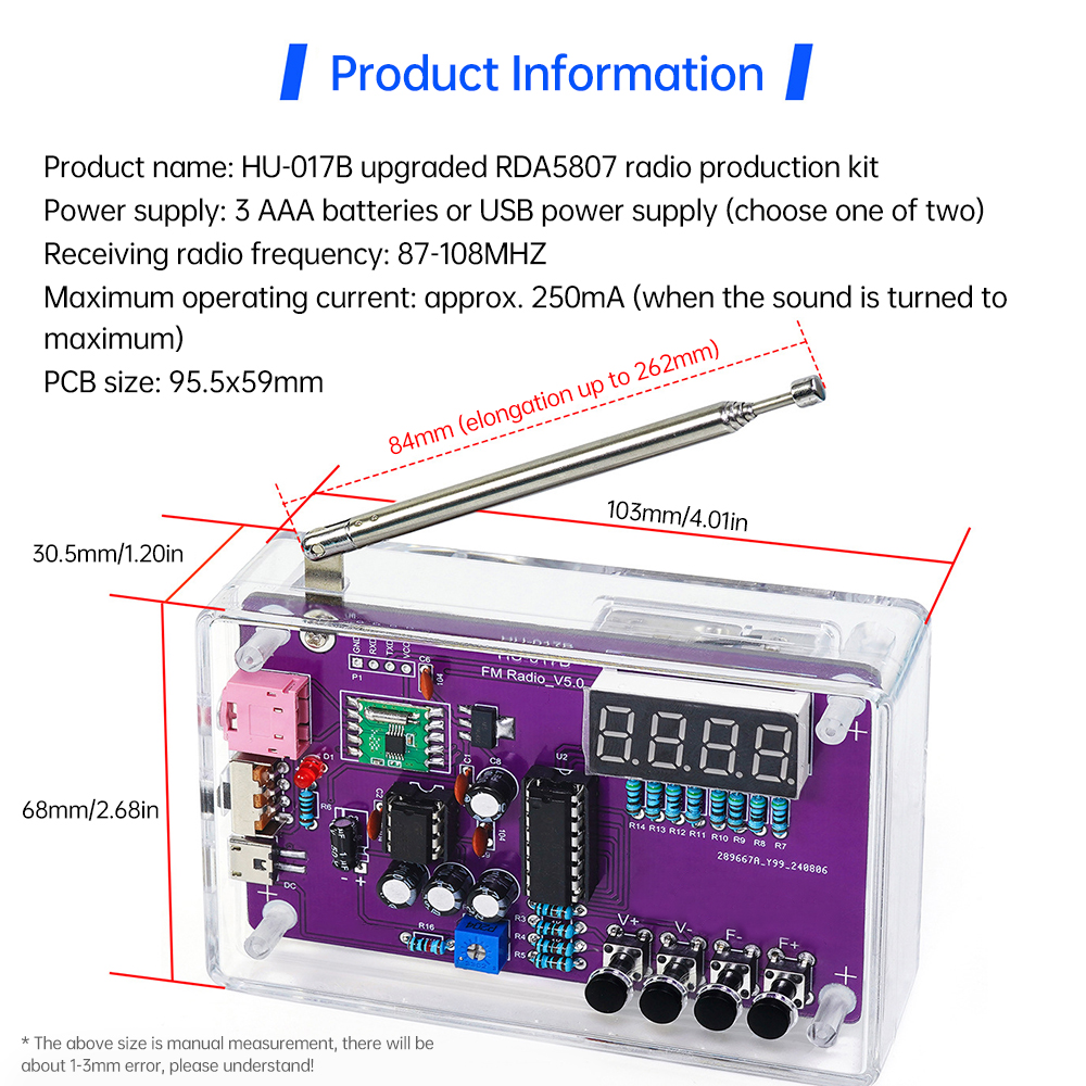 DIY FM Radio Electronic Kit Adjustable Frequency 87-108MHz Digital Display Soldering Project Practice Solder RDA5807S — reference image 10