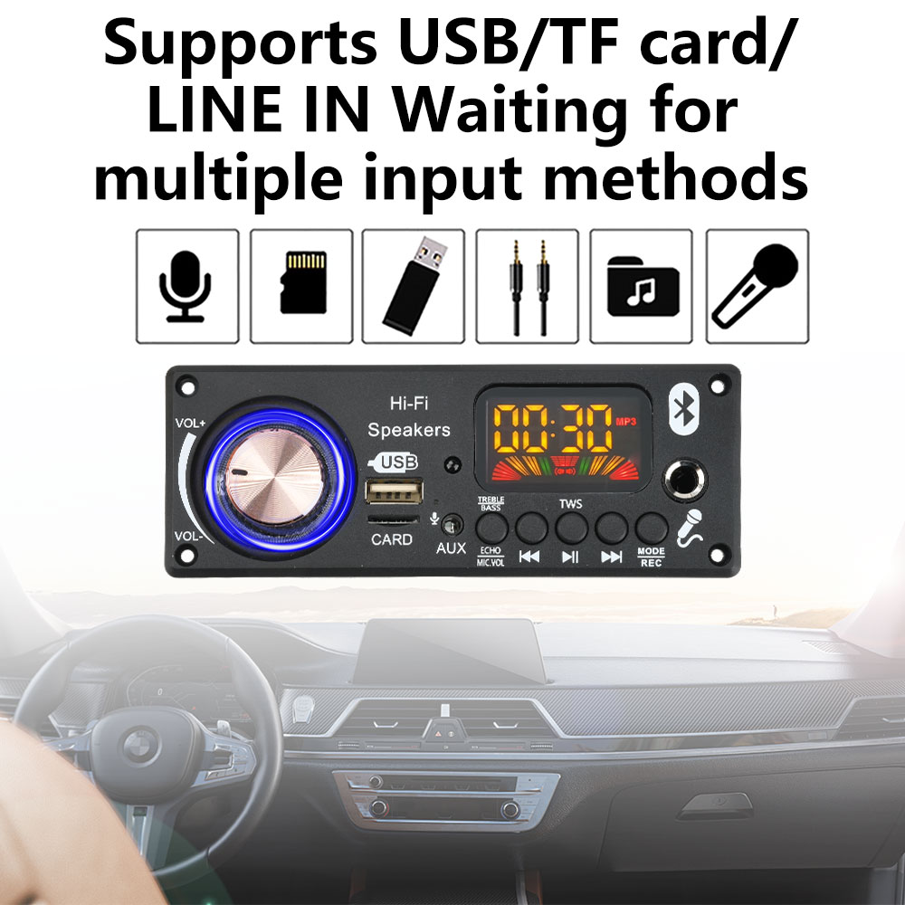 DC12V MP3 Bluetooth Decoder Board BT5.3 Amplifier Car Audio DIY Music Player FM Radio Module RGB TF AUX USB Mic Record WAV APE — reference image 8