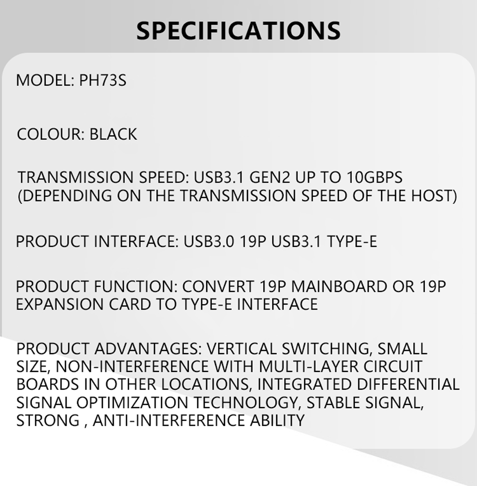 PH73S Motherboard USB3.019P/20P To Type-E 90 Degree Adapter Chassis Front Type-C Plug-In Port — reference image 2