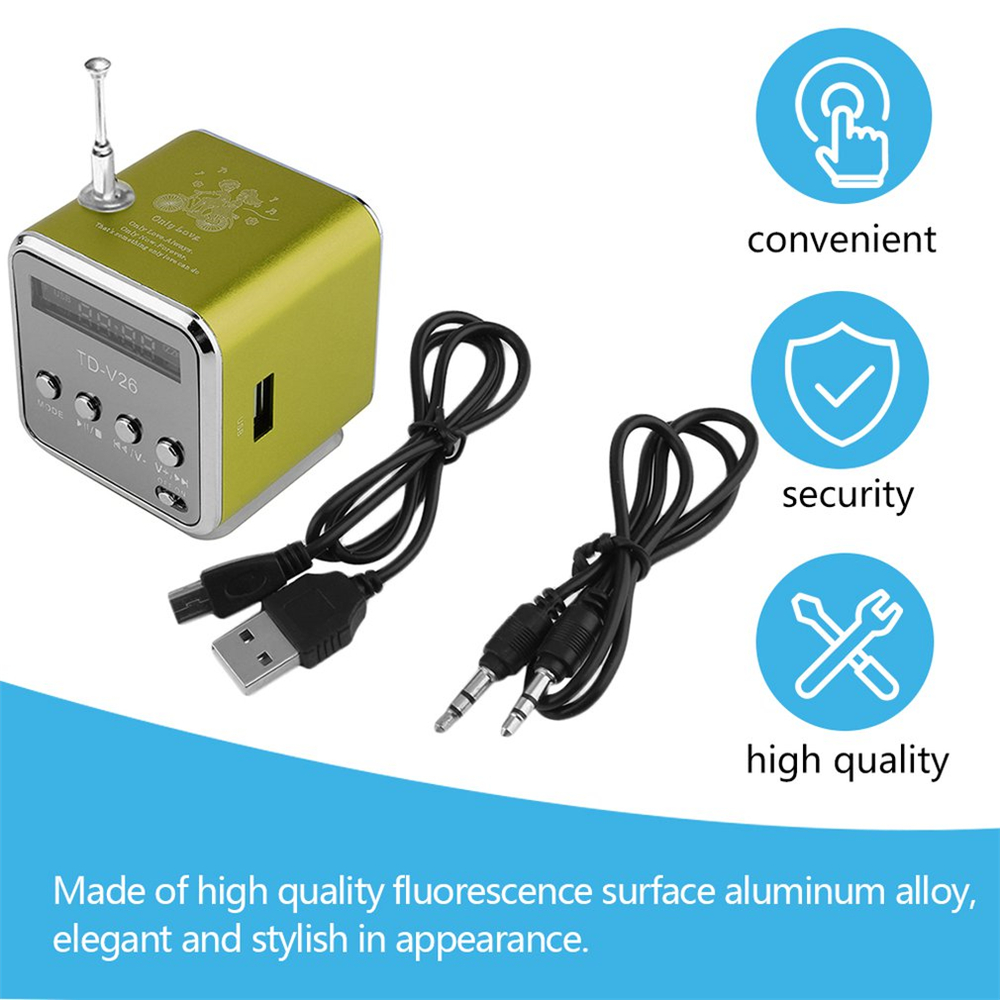 Portable TD-V26 Digital FM Radio Wireless Speaker Mini FM Radio Receiver LCD Display Stereo Loudspeaker Support SD/TF Card — reference image 1