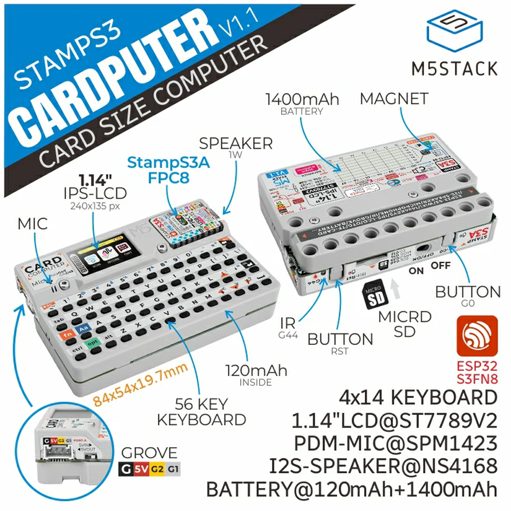 M5stack Cardputer v1.1 Development Board 56 Keyboard Card Microcontroller M5StampS3 main controller Portable Computer — reference image 10