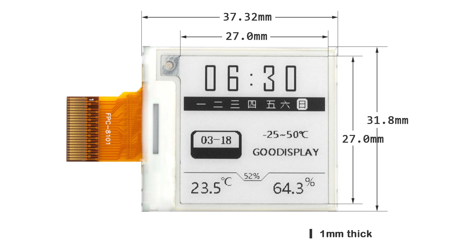 1.54 inch E-Paper Display Module 200×200 Resolution Wide Temperature Range for Industrial Use — reference image 1