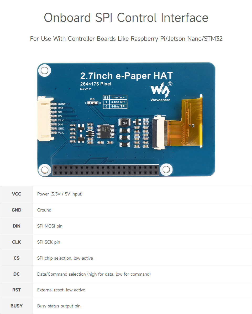 2.7inch E-Ink display HAT 264×176 for Raspberry Pi, SPI Interface — reference image 4