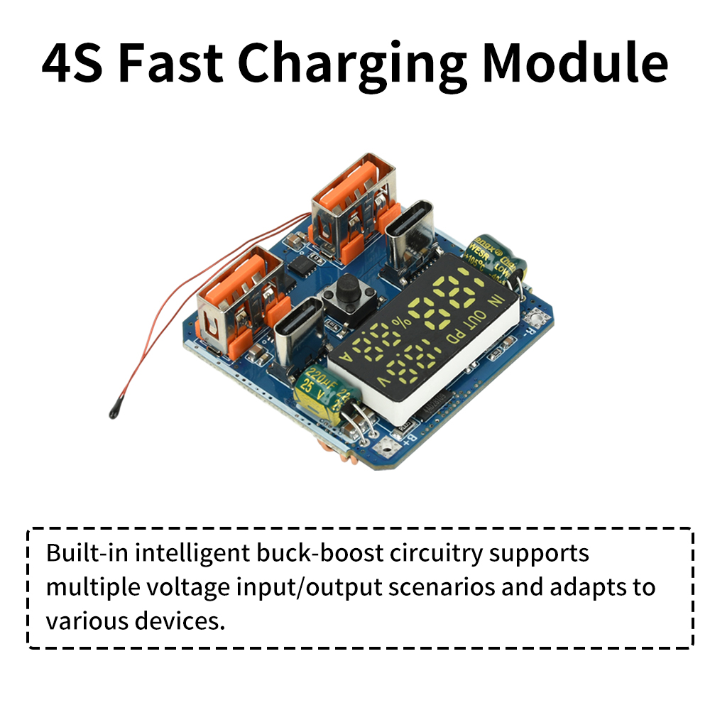 4S 100W Adaptive Bidirectional Fast Charging Module Power Bank Mainboard with Battery Level Display Thermal Control Protectio — reference image 8