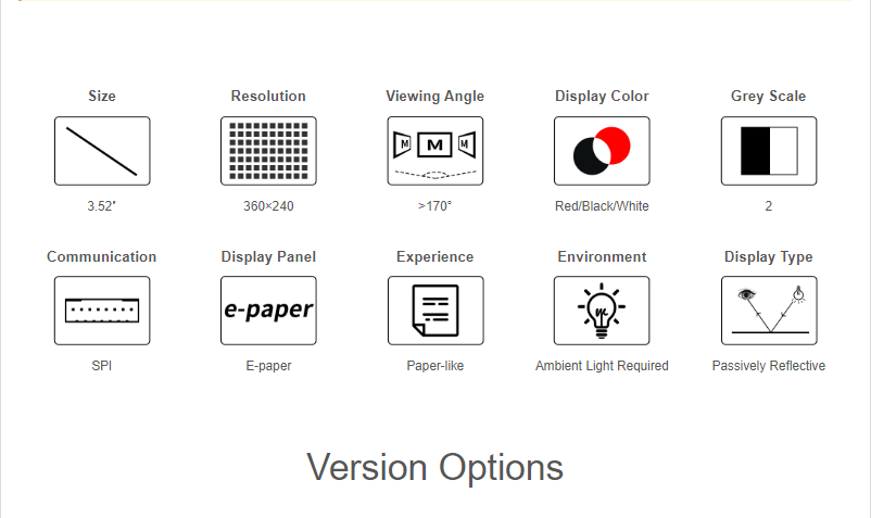 3.52 inch e-paper Display e-link red black and white support raspberry pi/STM32 paper screen 360×240 SPI Interface — reference image 4